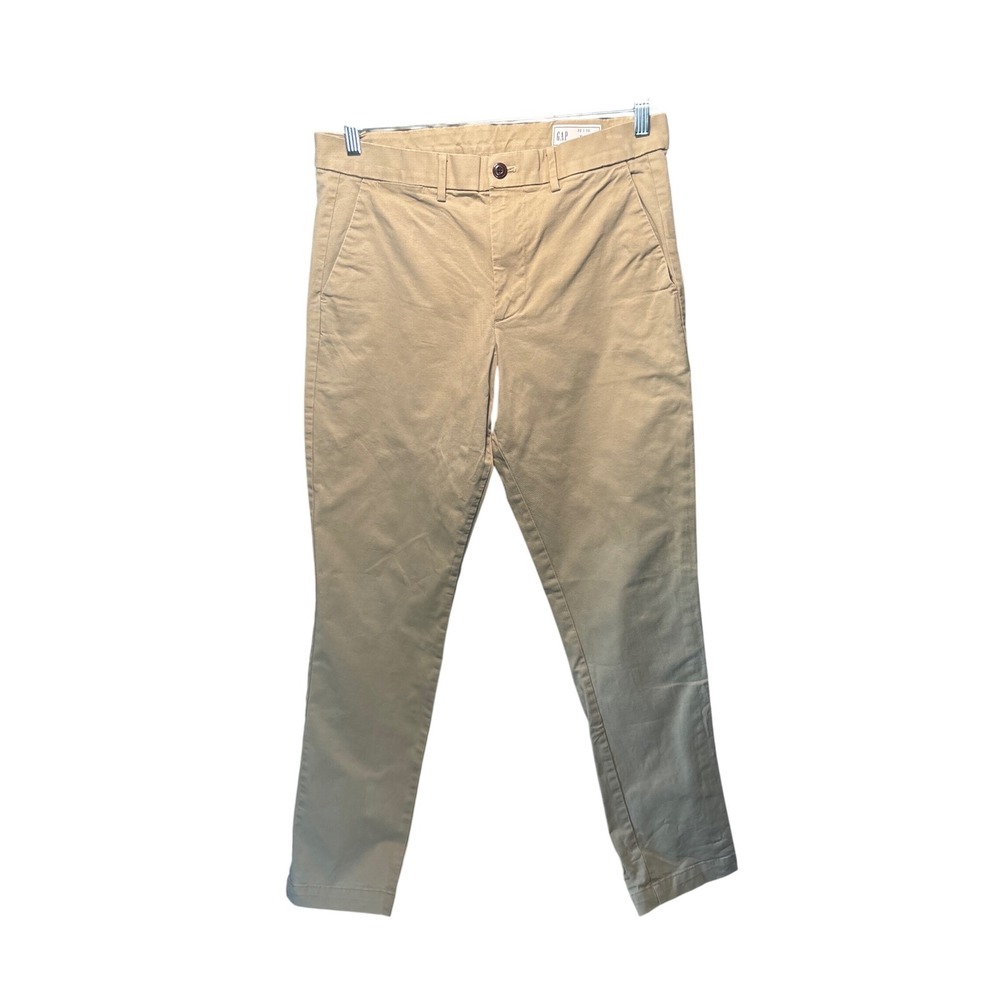 GAP Mens Slim Fit Chino Pants Khaki Tan 32x32 Cotton Stretch Twill Trousers